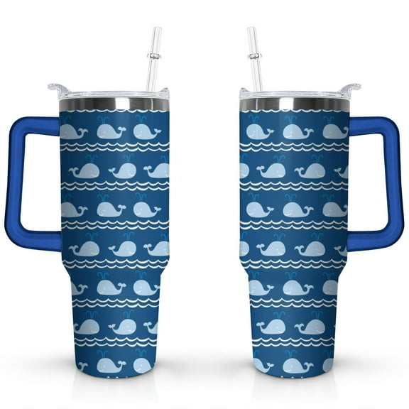 40oz Ocean Cute Shark Stainless Steel Flip Straw Tumbler Spill Proof Travel Cup Double Wall Vacuum Insulated Coffee Mug with Top Handle