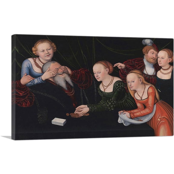 ARTCANVAS Old Man Beguiled By Courtesans Canvas Art Print by Lucas Cranach the Elder - Size: 12" x 8" (0.75" Deep)