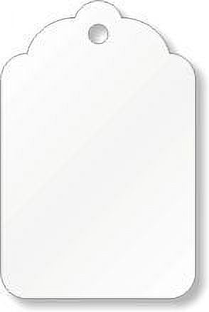#7 Merchandise Tag (1.4375" x 2.1875" / 1-7/16" x 2-3/16"), White 12-Pt. Cardstock, Scalloped Top w Hole, No String - Box of 1,000 Tags