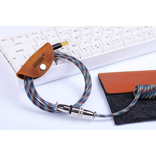 Câble USB C spiralé pour clavier mécanique avec connecteur aviateur, câble  de clavier USB C tressé en nylon noir de 52 pouces, 