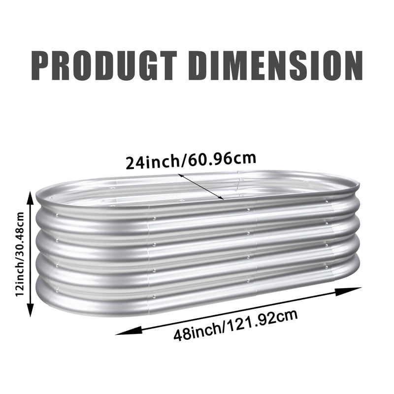 Galvanized Planter Raised Garden Bed, 4x2x1 ft Raised Garden Bed Kit for Gardening Outdoor, Oval Metal Land Planter Box for Vegetables, Flowers, Herbs, 2PCS