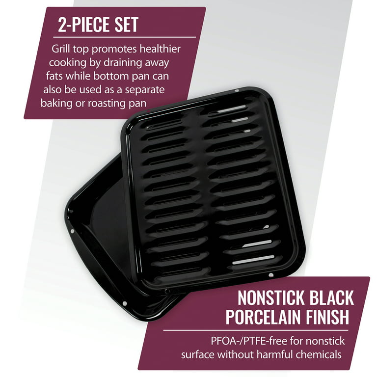 Broiler Pan & Roasting Rack Black Porcelain Coating Dishwasher