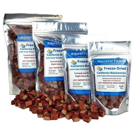 Aquatic Foods Inc. Freeze Dried California Blackworms, with Color Enhancing Astaxanthin for Discus, All Tropical Fish. Farmed and Freeze Dried in California USA! NOT Imported from Mexico…25 Grams