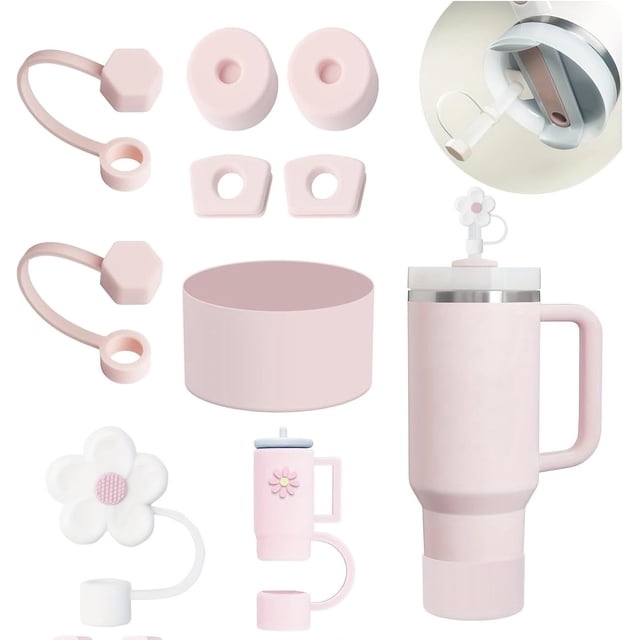 Juego de Accesorios para Tazas Stanley - 6 Tapones Silicona a Prueba de Derrames, 2 Tapas Cubiertas para Popotes (9-10mm), 1 Botín de Silicona Mor para Vasos de 30oz y 40oz