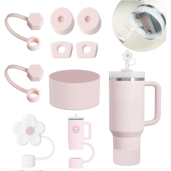 Juego de Accesorios para Tazas Stanley - 6 Tapones Silicona a Prueba de Derrames, 2 Tapas Cubiertas para Popotes (9-10mm), 1 Botín de Silicona Mor para Vasos de 30oz y 40oz