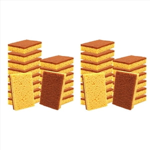 32 Pack,Biodegradable and Compostable Sponges Scouring Pad,Palm Fiber Eco-Friendly Sponge for Kitchen Dishes Cleaning,2 x Sponge,brown & yellow