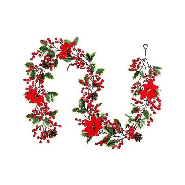 Cateissary Guirnalda navideña Decoraciones Decoración para el hogar Puerta de la pared Hoja Flores Vid Año Nuevo Vacaciones Guirnaldas colgantes 250 cm Kits de decoración para fiestas Tipo G Cateissary HA069852-07