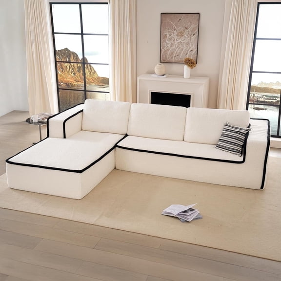 Vorthio 121" Oversized Modular Sectional Sofa, Cloud Couch with Chaise, L Shaped Boneless Couches for Living Room, No-Assembly (Right Facing Chaise,White)