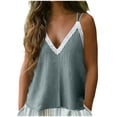 thumbnail image 2 of Lmueinov Women's V Neck Lace Trim Tank Tops, Sexy Summer Cami Blouses with Double Straps, Lightweight Loose Fit Textured Vest, Elegant Casual Tops, 2 of 5