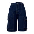 thumbnail image 5 of Women's High Waist Cargo Denim Shorts Distressed Straight Knee Length with Pockets, Loose Fit Summer Jean Pants, 5 of 8