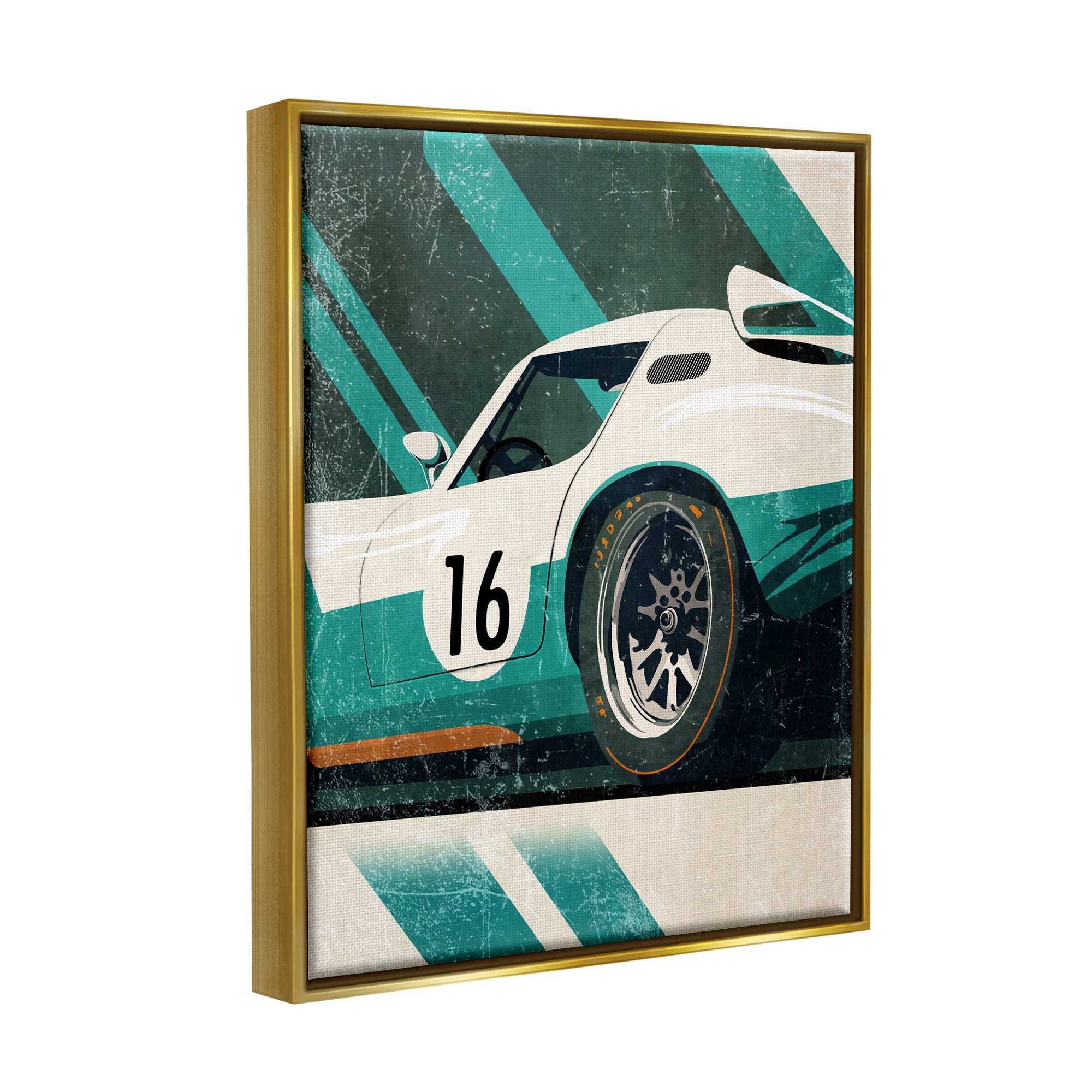 Stupell Industries Classic Green Race Car Transportation Painting Gold Floater Framed Canvas Art Print Wall Art, 25 x 31