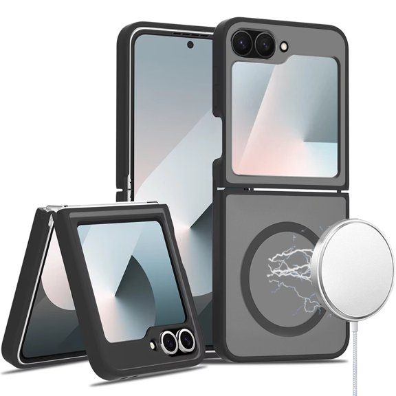 For Samsung Z Flip 6/Z Flip 7 FE [Magnetic Circle] Smooth Safe Matte Feel Hybrid Case - Black