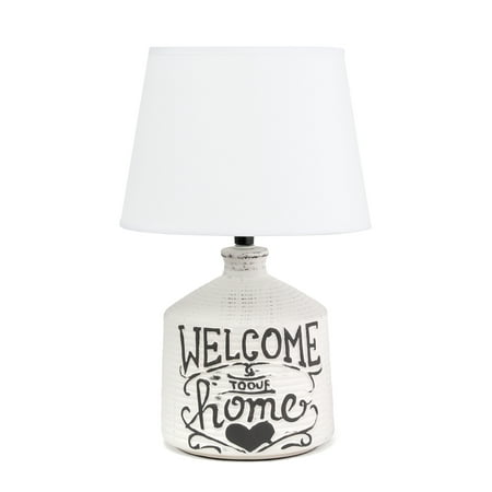 Welcome Home Rustic Ceramic Foyer Entryway Accent Table Lamp with Fabric Shade White - Simple Designs
