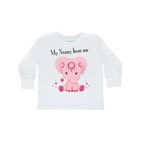 

Inktastic Aditi My Nanny loves me Pink Elephant beautiful Gift Toddler Toddler Girl Long Sleeve T-Shirt