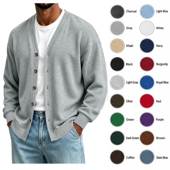 XRoczxe Men's V Neck Button Down Cardigan Sweater, Long Sleeve Soft Knit Open Front Jacket, Casual Lightweight Pullover for Fall Winter Daily Wear