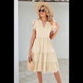 thumbnail image 4 of Vestido de Verano para Mujer, Cuello en V, Mangas con Volantes, Midi, Color Albaricoque L, 4 of 6