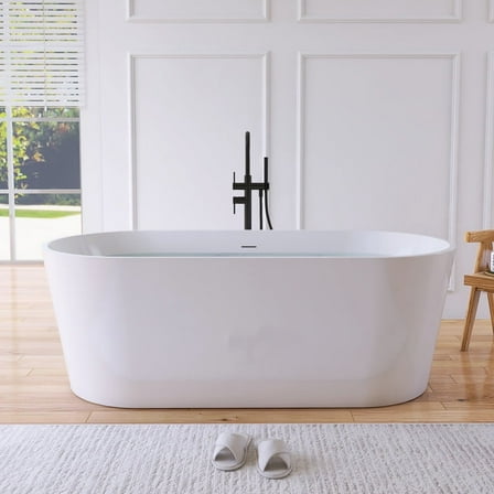 MEDUNJESS 67" Upgrade Acrylic Freestanding soaking Bathtub-Stand Alone Tub in White