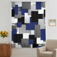 thumbnail image 2 of Navy Blue Black Geometric Sheer Curtains 45 Inches Long, Modern Abstract Art Block Light Filering Curtains, Breathable Simi Curtain Privacy Drapes for Kitchen Bathroom Small Window Treatment, 2 of 9
