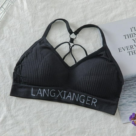 

Wire Free Padded Bra Sports Bra Letter Print Bra Women Girls Casual Bra Beauty Back Tube Bra Push Up Vest Bra Cross Back Bra All-match Bra for Yoga Running Daily