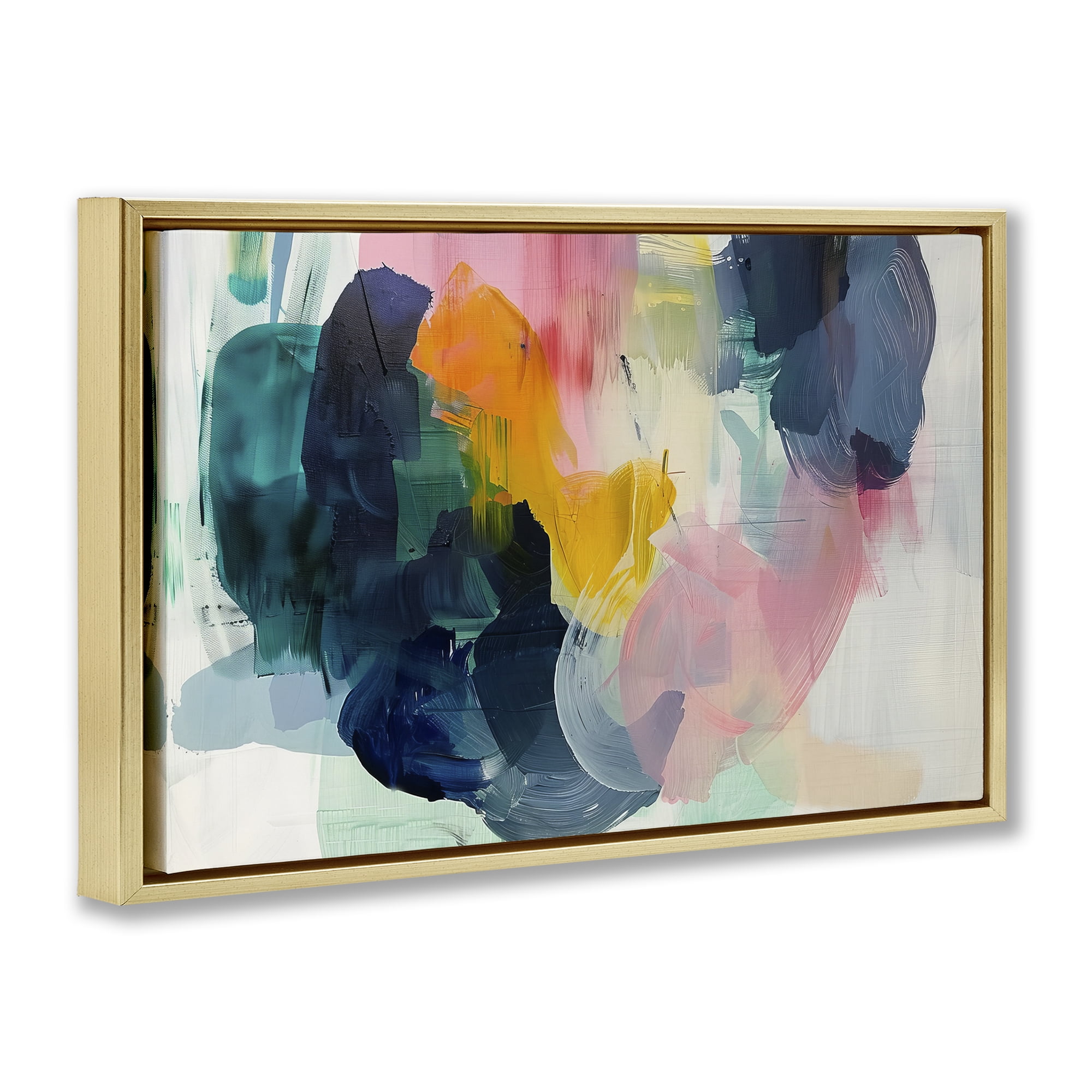 Stupell Industries Bold Paint Strokes Abstract Painting Gold Floater Framed Canvas Art Print Wall Art, 25 x 17