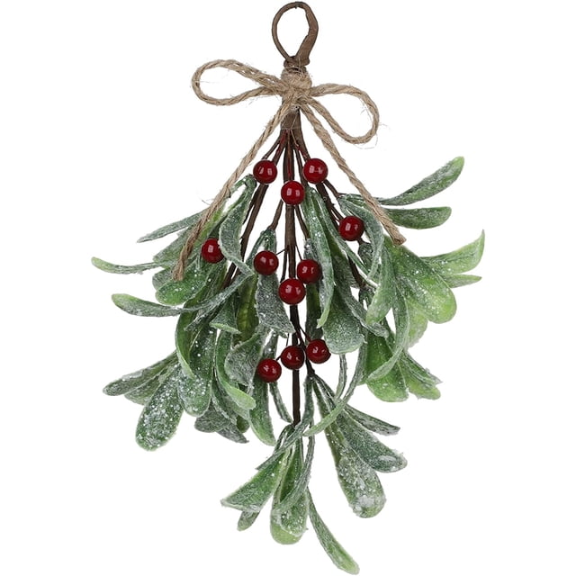 Gui de Noël Artificiel Suspendu en Bouquet, Ornement de Gui Vert avec Fausses Baies Rouges Feuilles Vertes Ornement Suspendu de Noël pour Décorations de Fête de Noël (Rouge)
