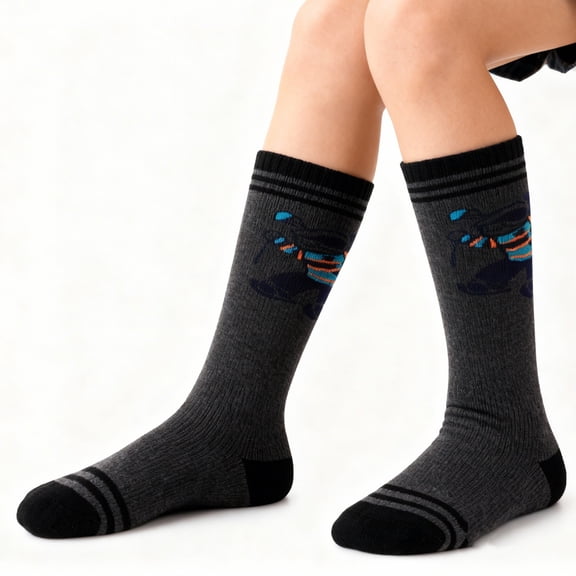 KaiXunRui Kids Wool Socks Boys Winter Boots Grips Kids' Ski Socks with Print Thermal Mid Calf Socks for Boys & Girls