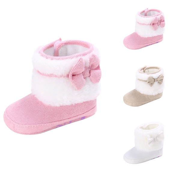THDHVS Winter Boots for Girls,Toddler Snow Boots,Girls Furry Snow Boots with Decorative Bow and Non-Slip Rubber Outsole for Secure Steps Cold Weather Plush Boots Good for Toddlers Khaki 12-18 Months