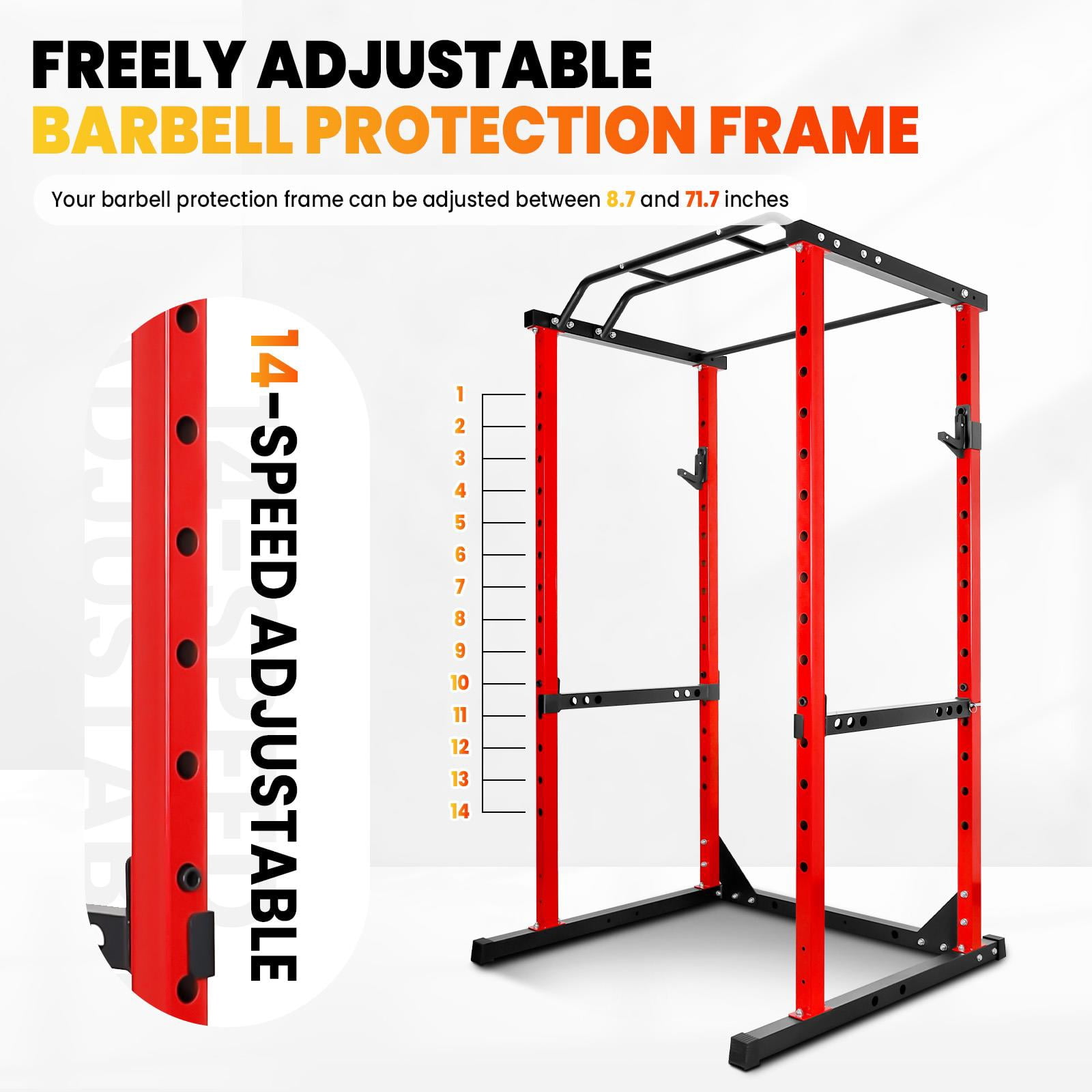 Zhuotong 1200LBS Power Cage Squat Rack, Adjustable Height with Pull-Up Bar, Heavy-Duty Steel Frame for Home Gym Weightlifting & Strength Training