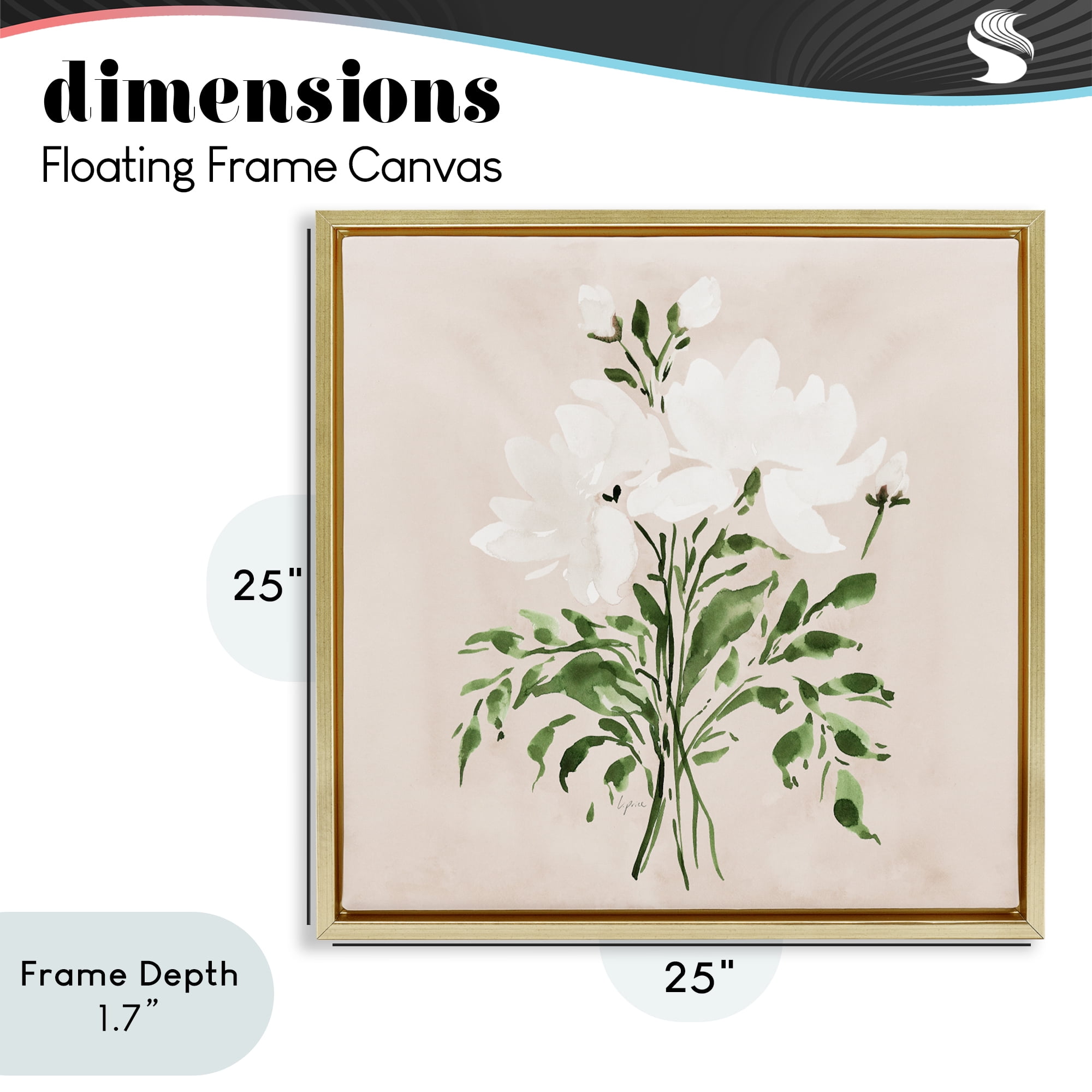 Stupell Industries White On Tan Floral Gold Framed Floater Canvas Wall Art, design by Lucille Price