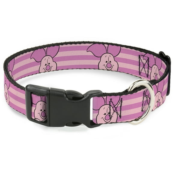 Disney Pet Collar, Dog Collar Plastic Buckle, Winnie the Pooh Piglet Expression Close Up Stripe Pinks, 7 to 8.5 Inches 0.5 Inch Wide