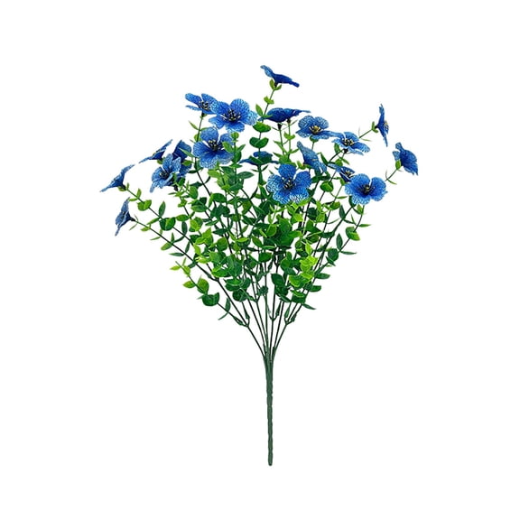 Artificial Fake Flowers for Outdoor Spring Decoration, 1 Bundles Faux Silk Colorful UV Resistant Realistic for Outside Porch Patio Home Yard Garden Planters Pots Window Box, 14.1 Inch, Blue
