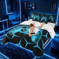 thumbnail image 4 of meiyoeat Neon Cyan Flame Game Controller Bedding Comforter Set for Kids Boys, Cyan Geometric Gaming Full Bedding Set, Gamepad Reversible 7pcs, 4 of 6