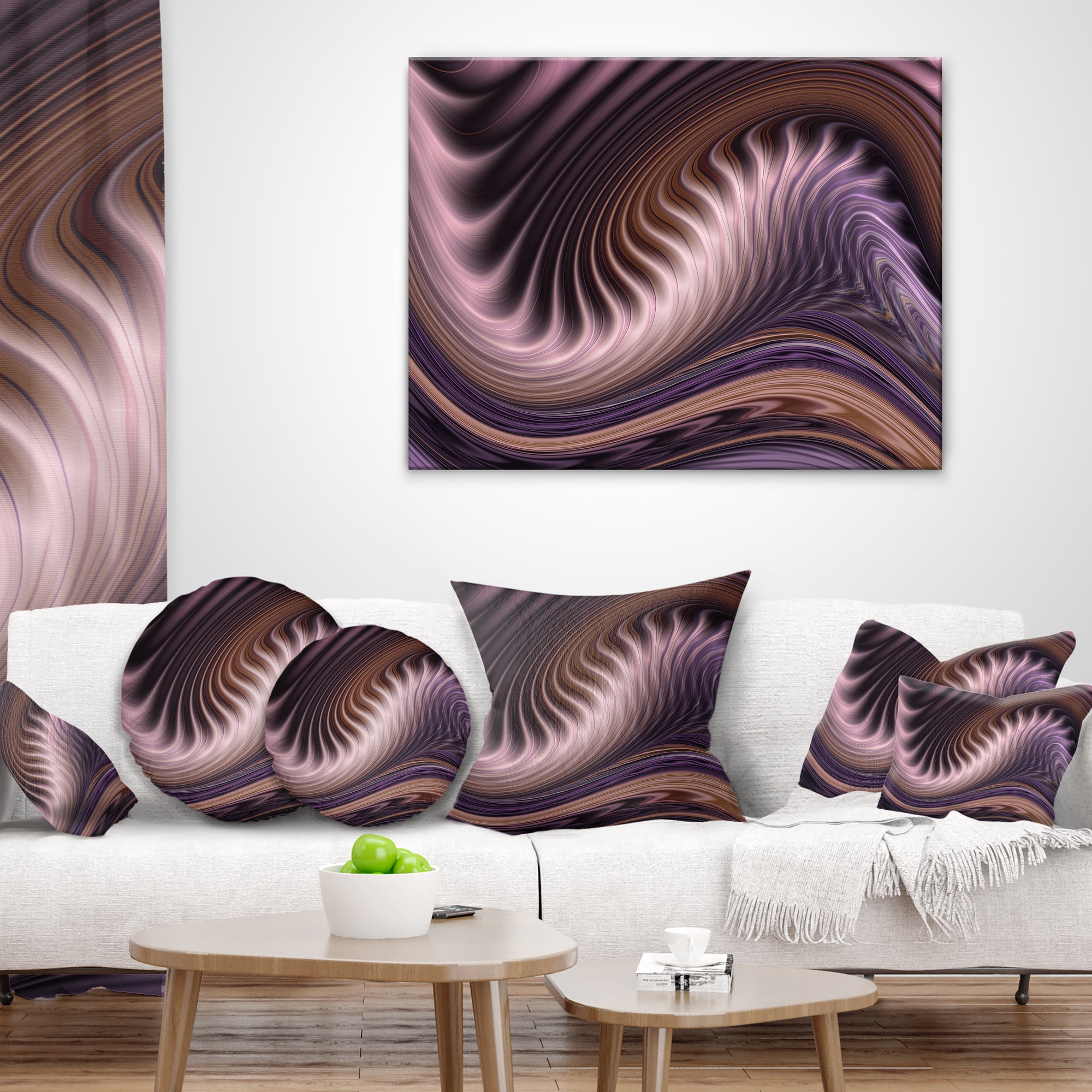 Designart Purple Waves Fractal Wall Art - Abstract Throw Pillow - 12x20