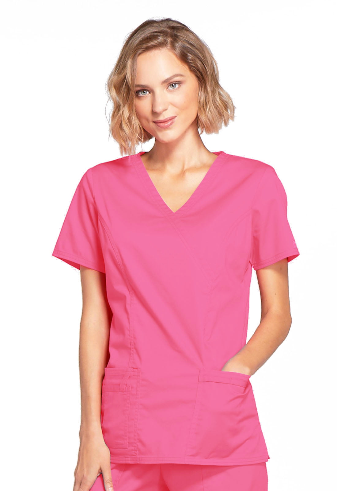 Cherokee Workwear Scrub Short Sleeve Top 24703 SHPW Shocking Pink Free Shipping 