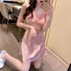 thumbnail image 5 of Camisón de tirantes con estampado de leopardo rosa para mujer, pijama sexy de encaje fino para primavera y verano, ropa de casa estampada, 5 of 5