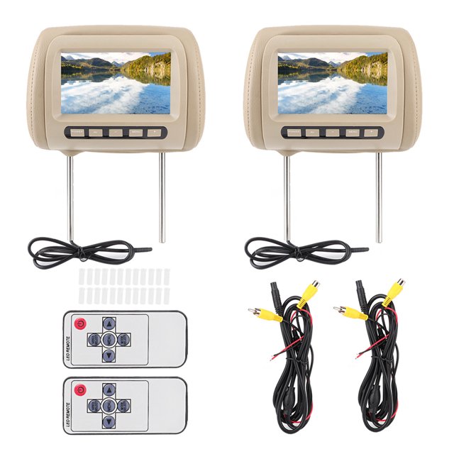 2pcs Universal 7 in HD Car Headrest LCD Video Player Wireless Control MP5 Display Brown