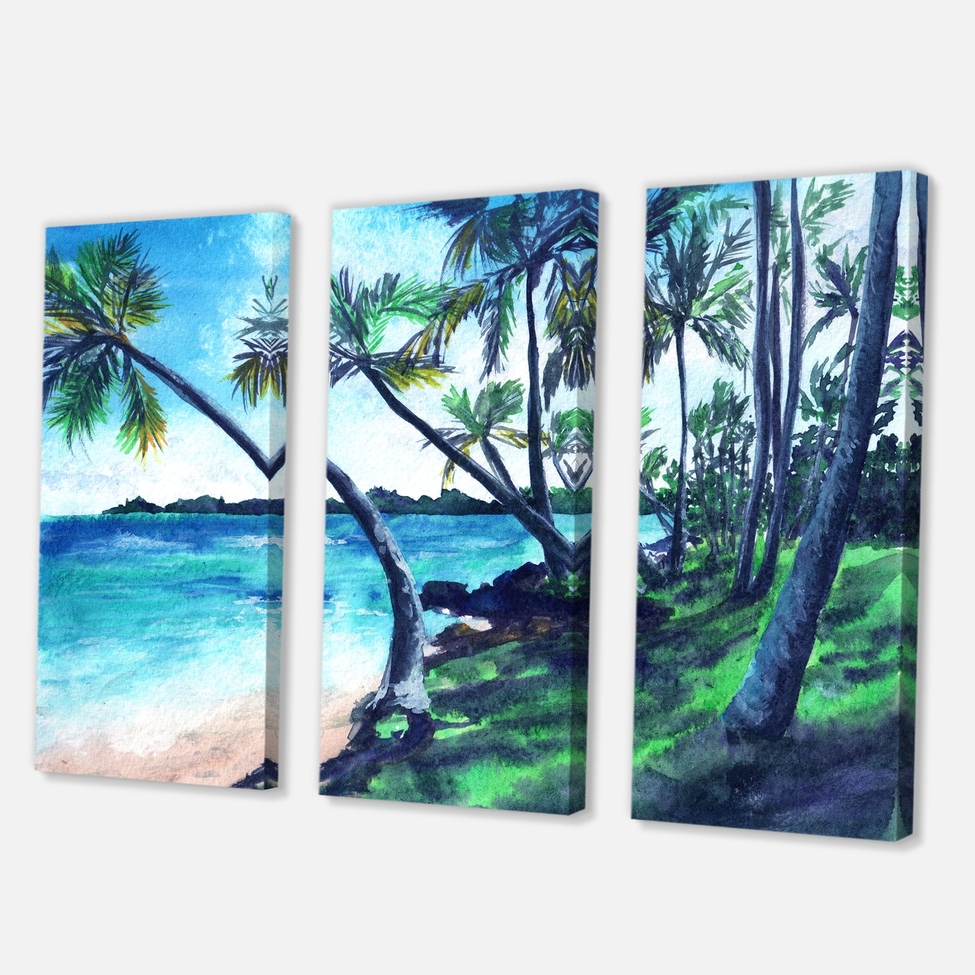 Designart ' Tropical Beach In Summer Paradise With Palm Trees ' Nautical & Coastal Canvas Wall Art Print