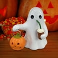 thumbnail image 2 of Lypsnake Handmade Ghost Coffee Pumpkin Night Light, Hand Painted Resin Warm Glow Desktop Lamp with Mini Jack-o-Lantern, Decor for Halloween Fireplace Mantel Bedroom Porch Holiday Table Arrangement, 2 of 6