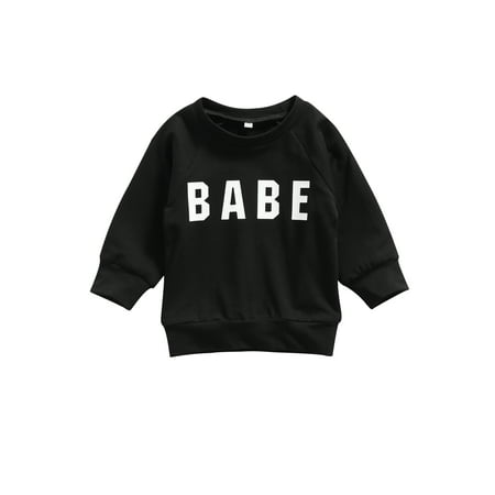 

Infant Baby Boys Pullover Sweatshirt Sweater Top Babe Letters Print Crewneck Long Sleeve Toddler T Shirt Blouse