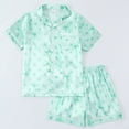 thumbnail image 2 of LRen Satin Pajamas for Girls 14-16 Bow Graphic Button Down Short Sleeve Lapel Shirt Pj Short 2 Piece Snug Fit Trendy Outfi Toddler Clothes Set,Z2-Mint Green,5-6 Years, 2 of 5