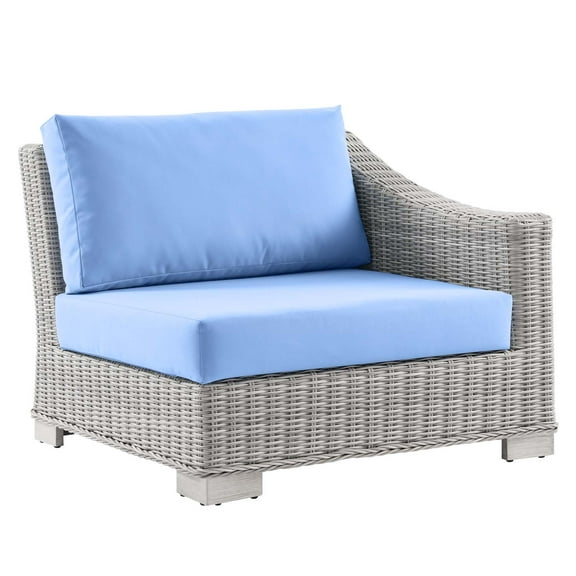 Sofa Corner Chair, Rattan, Wicker, Light Grey Gray Light Blue, Modern Contemporary Urban Design, Outdoor Patio Balcony Cafe Bistro Garden Furniture Hotel Hospitality