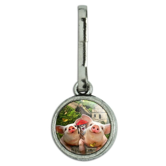 Great Wall of China Selfie Pigs Kitten Antiqued Charm Clothes Purse Suitcase Backpack Zipper Pull Aid