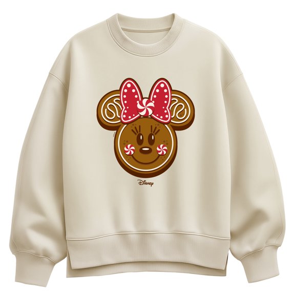 Disney - Minnie Gingerbread Head - Women's Oversized Fleece Crew Sweatshirt