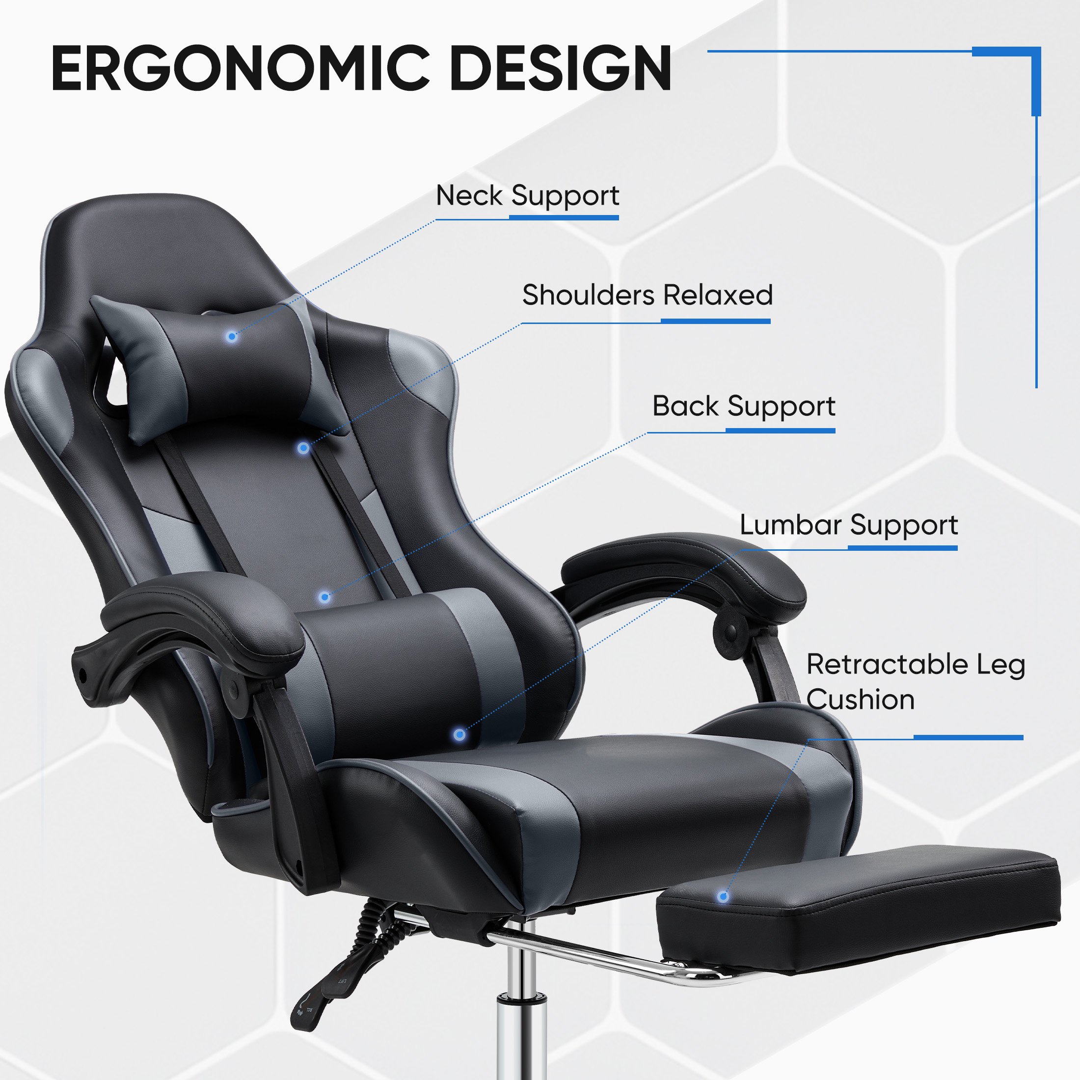 Edx Ergonomic Gaming Chair with Lumbar Support, Adjustable, Black photo 5