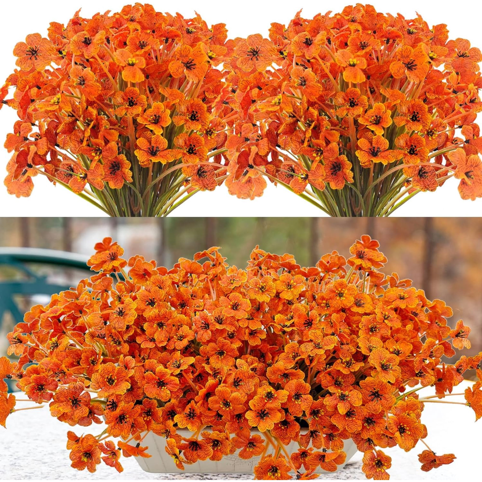 10 Bundles Artificial Fall Flowers for Outdoors UV Resistant Fake Mums Silk Faux Flower Plastic Plants for Outside Front Porch Potted Planter Baskets Home Indoor Decorations (Fall Color)