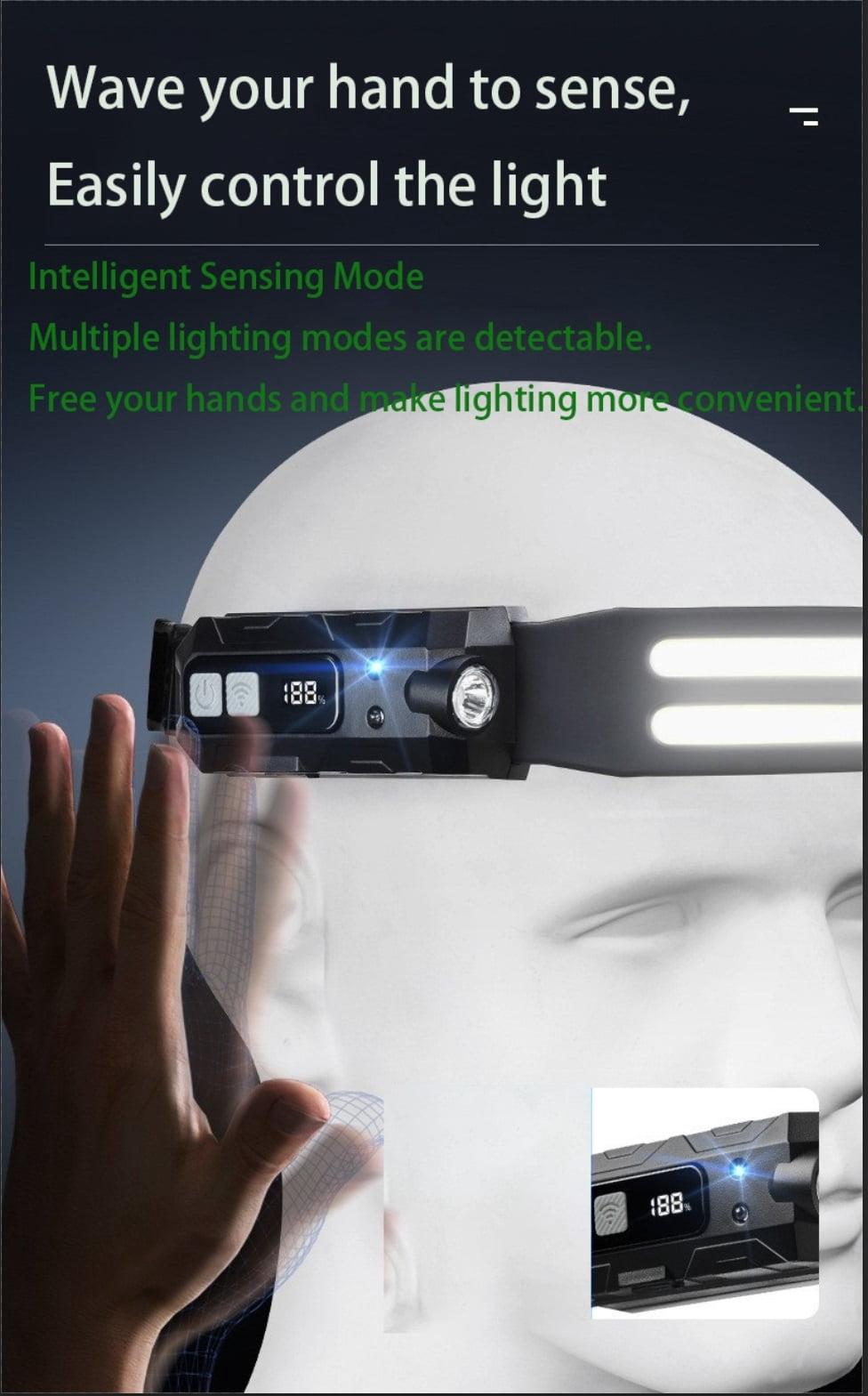 LED Headlamp Rechargeable, 230° Wide Beam Head Lamp, 10Mode Headlamps for Kids Adults, Headlamp Flashlight with Red Light and Motion Sensor, Head Lights for Forehead Running Camping