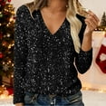 thumbnail image 2 of WTXUE Women's Trendy Casual V Neck Real Sequin Tops Long Sleeve T Shirt Fashion Plus Size Tops Fall Shirts Glitter Pullover Sparkly Party Blouse Loose Tunic Tops Black L, 2 of 9