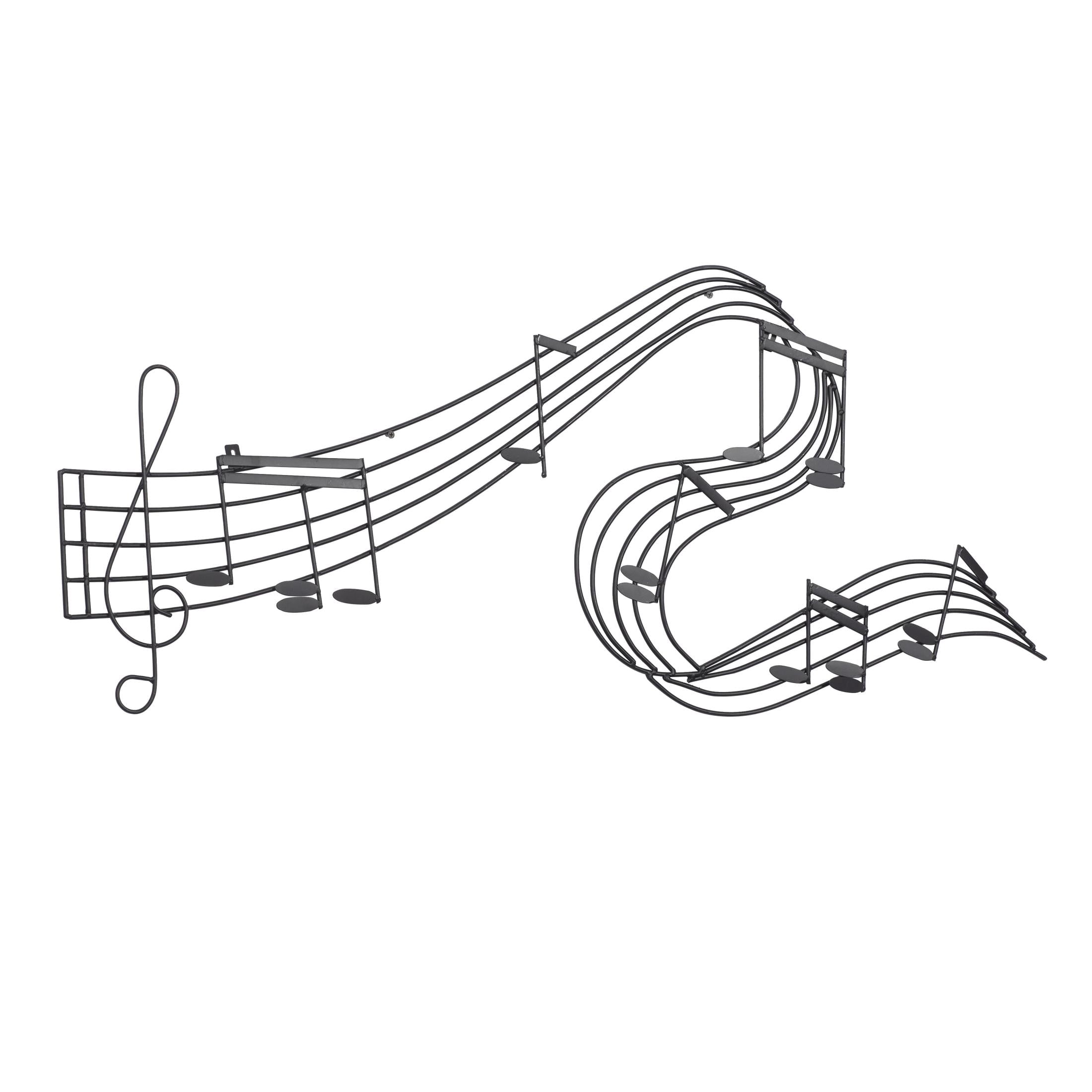 DecMode Traditional Black Metal Wall Décor, 49"W x 21"H Features Music Staff with G Clef and Musical Notes Design