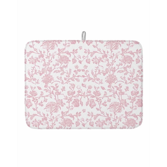 Light Pink Floral Paisley Dish Drying Mat 18x24 inch Boho Leaf Vintage Farmhouse Linen Super Absorbent Microfiber Dish Drying Pad for Kitchen Countertops Sink Dish Drainer Racks Bar Mats 1 Pack