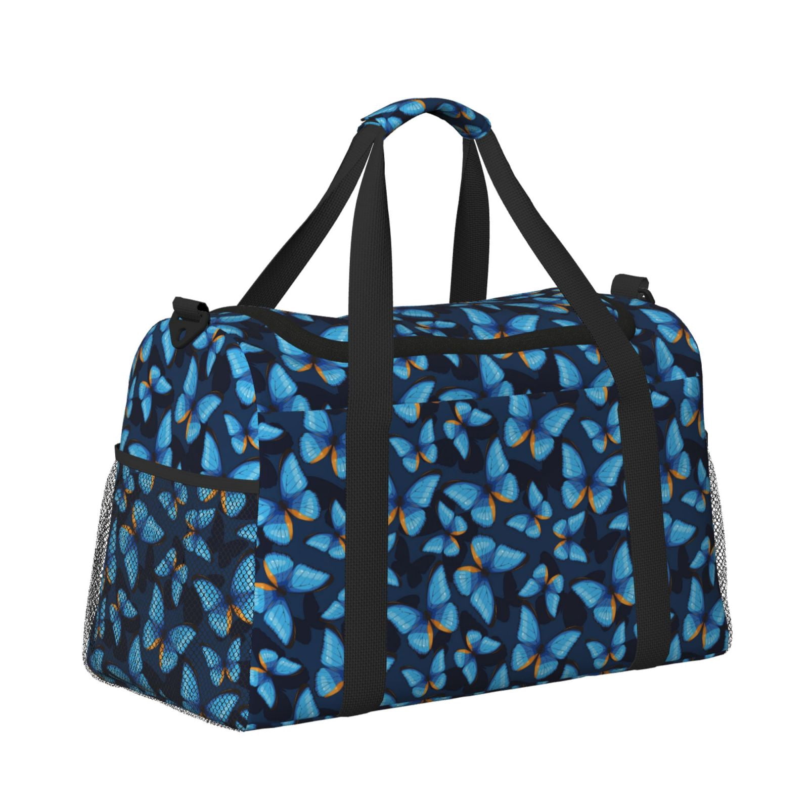 Fuzoiu Blue Butterfly Print Travel Duffle Bag,Carry On Tote Bags,Duffel Bag,Sport Gym Bag, Hospital Bag for Labor and Delivery, Overnight Bag,Luggage Bag